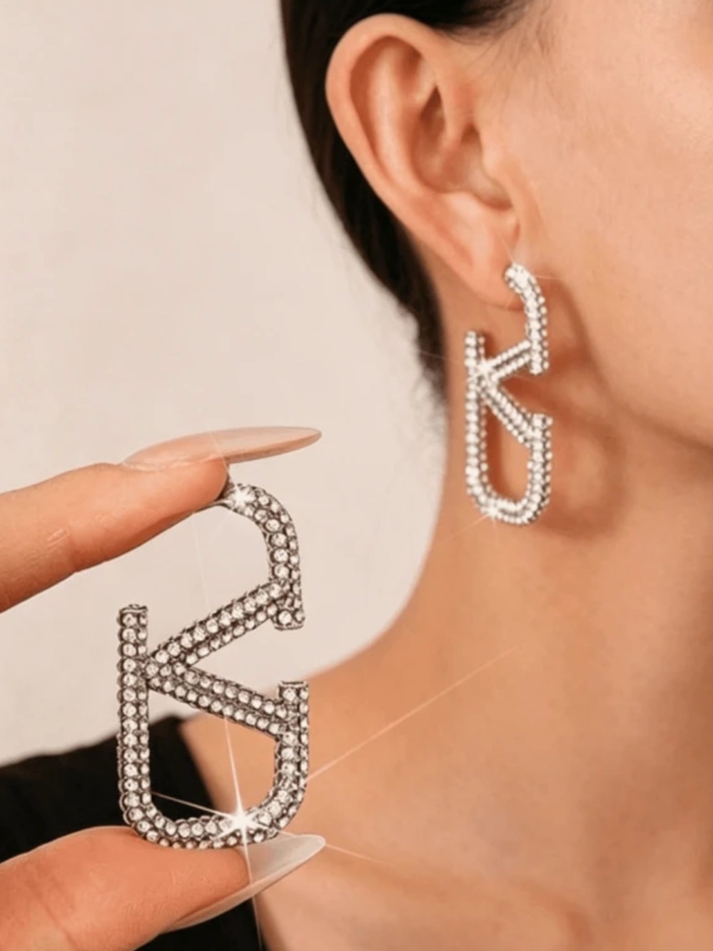 Silver Rhinestone Hoop Earrings
